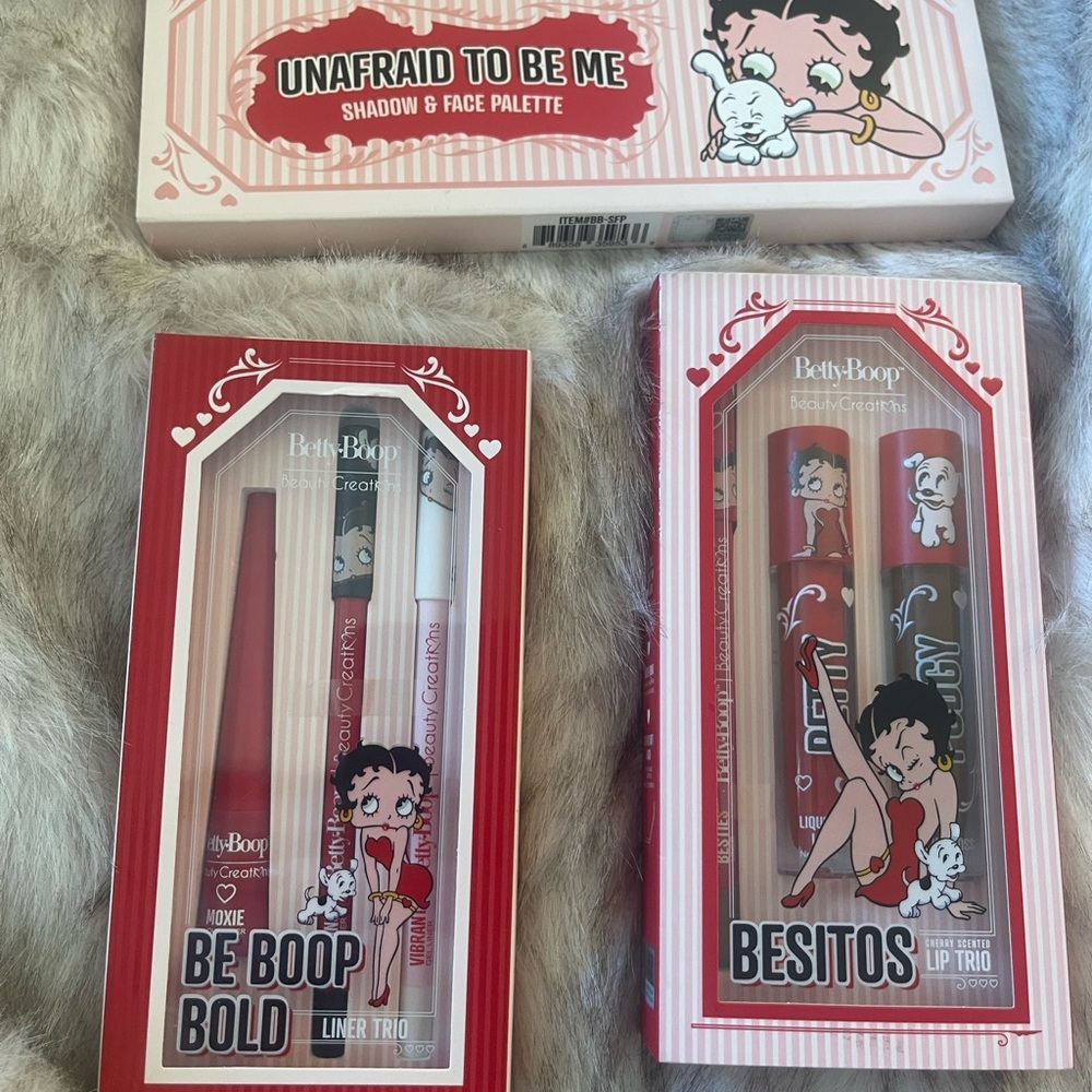 Betty Boop Lip Trio and Liner Set in Red and Black and Eyeshadow pallet Bundle 3